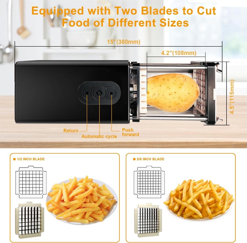 Fstcrt Electric French Fry Cutter, Commercial Automatic French Fry Cutter, Stainless Steel Potato Cutter with 1/2-Inch & 3/8-Inch Blade, Electric Potato Cut Machine for Restaurants & Home Kitchen - Image 3